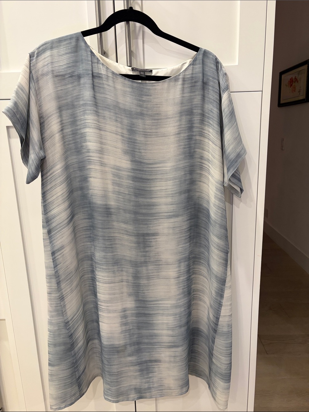 Eileen Fisher 🩵 Blue & White Silk Shift Dress // Size L